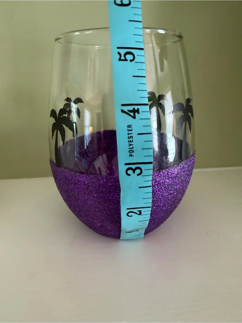 Tropical stemless Wine glass unbranded glitter dipped base palm tree decals